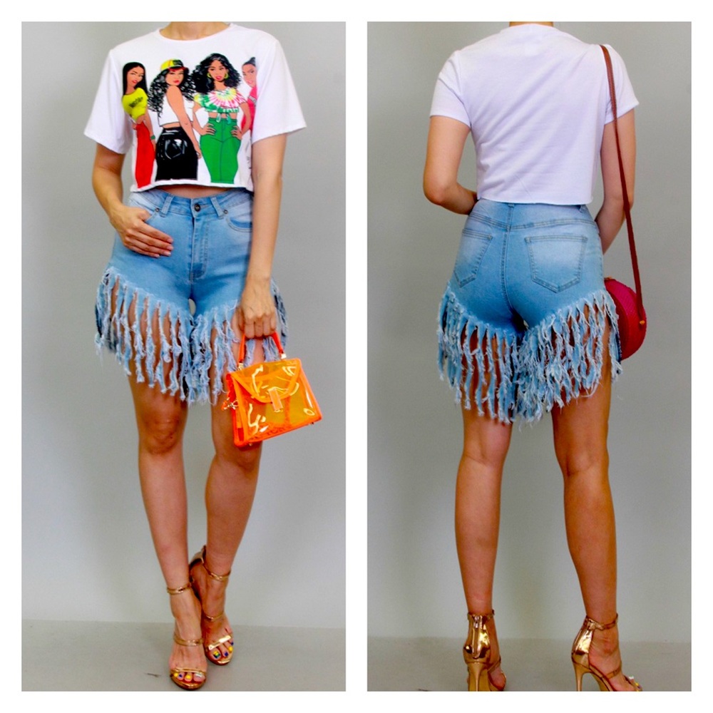 Super Fringe Denim Shorts